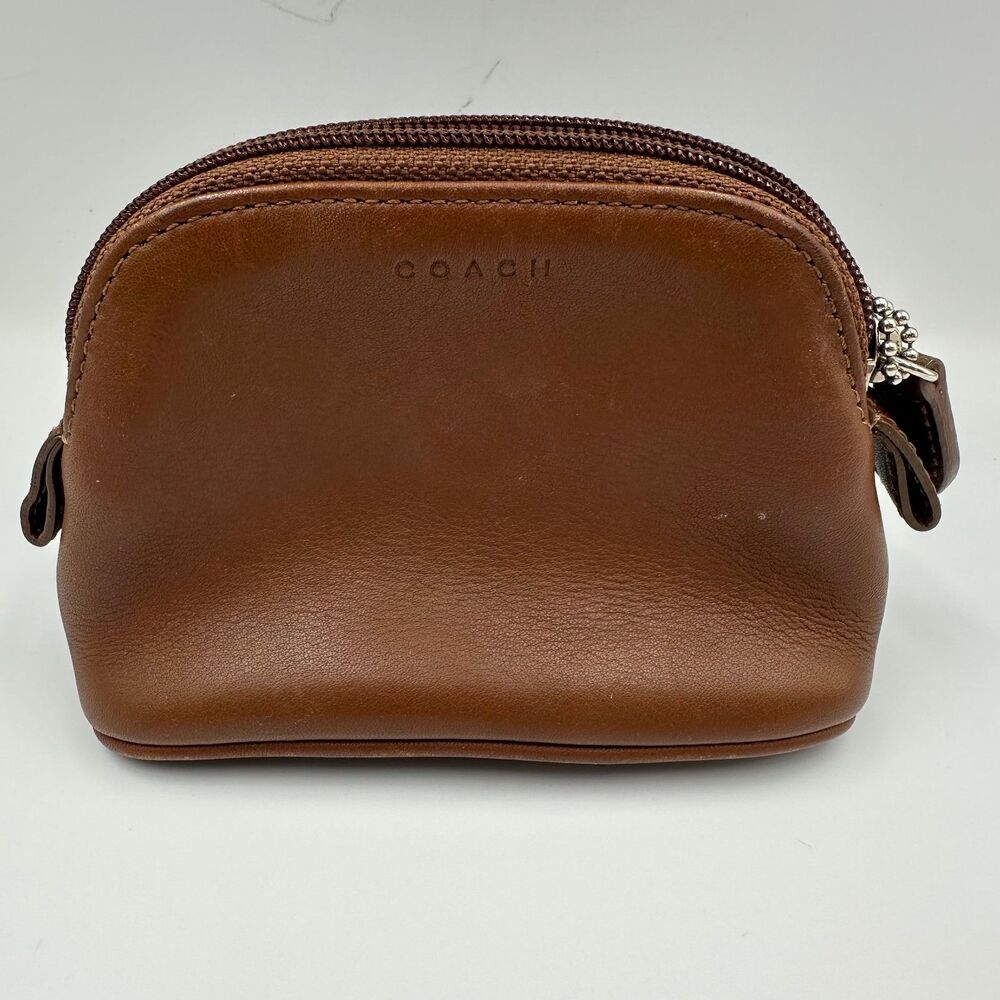 Coach Brown Glove Tanned Leather Dome Cosmetic Case Pouch Double Zip Hangtag
